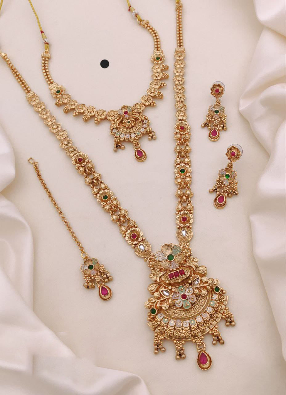 Gold Plated Necklace Premium Rajwadi Look Necklace Set