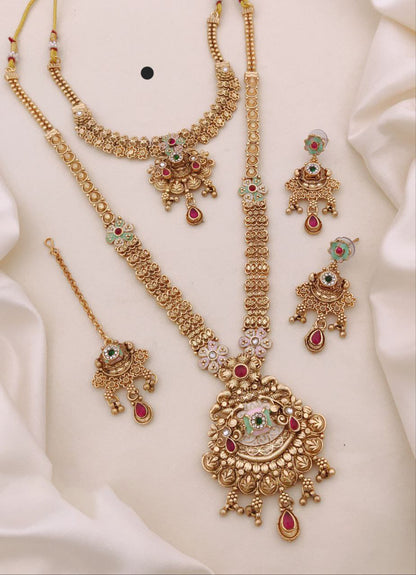 Gold Plated Necklace Premium Rajwadi Look Necklace Set