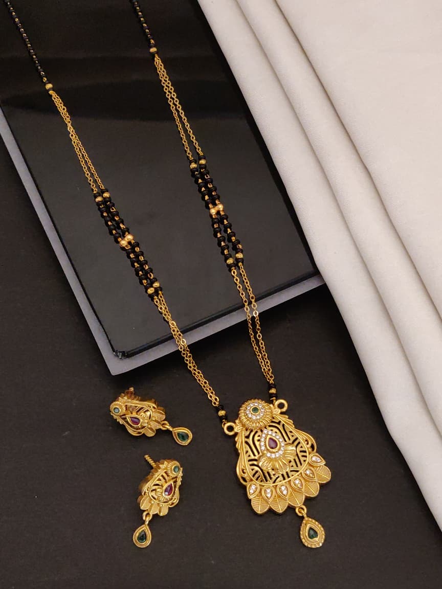 Orniya Premium Gold Plated Mangalsutar With Earrings