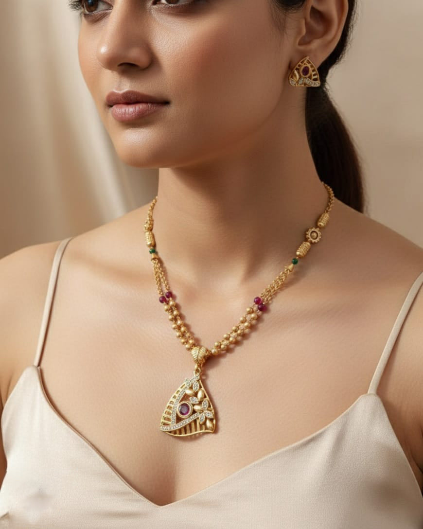 Gold Plated Pendal Set with Earrings