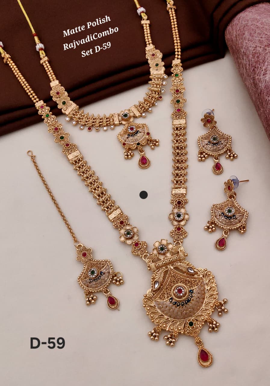 Gold Plated Necklace Premium Rajwadi Look Necklace Combo Set