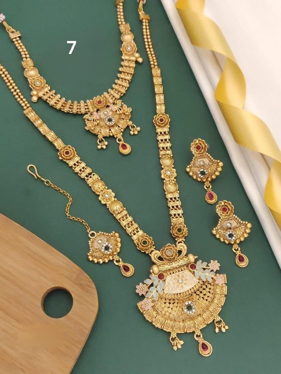 Gold Plated Necklace Premium Rajwadi Look Necklace Combo Set