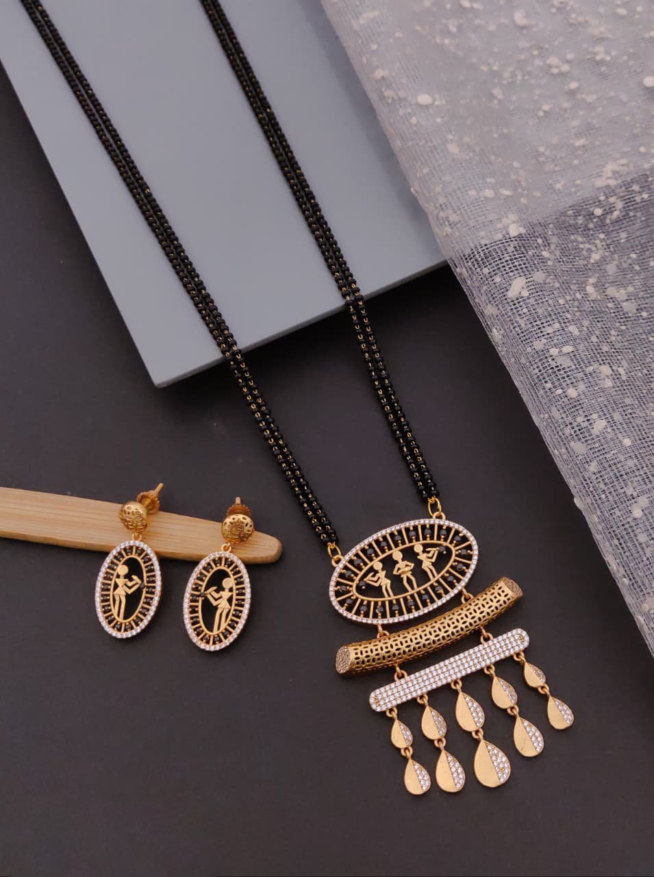 Orniya Premium Gold Plated Mangalsutar With Earrings