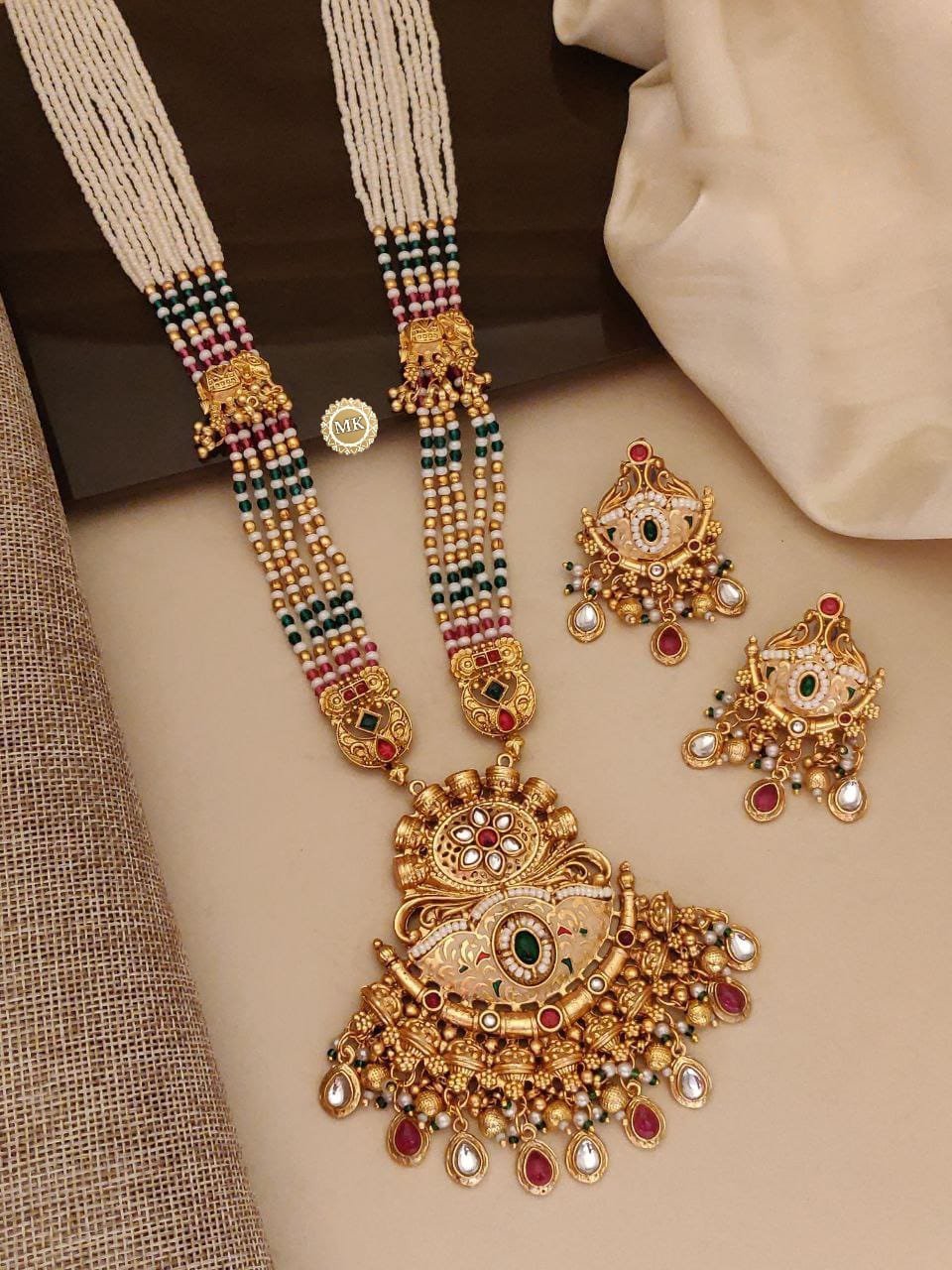 Gold Plated Necklace Premium Rajwadi Look Mala Combo Set