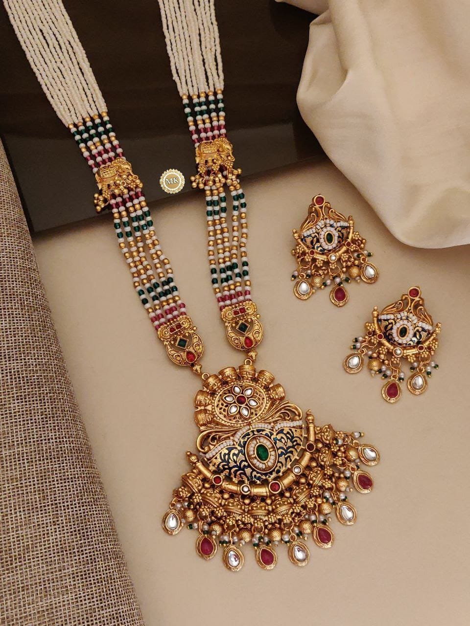 Gold Plated Necklace Premium Rajwadi Look Mala Combo Set