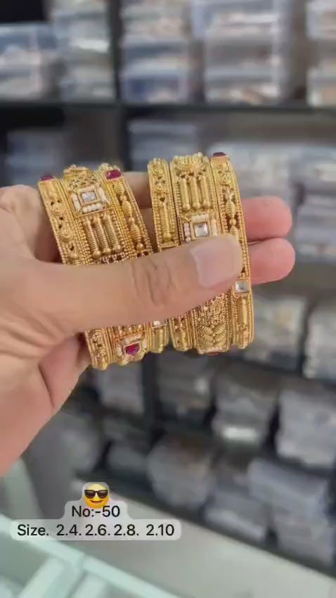 Gold Pleated Daily Wear Bangels  premium Quality