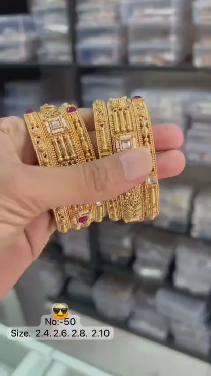 Gold Pleated Daily Wear Bangels  premium Quality